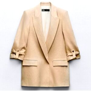 Zara Linen Blend OPEN Front Blazer